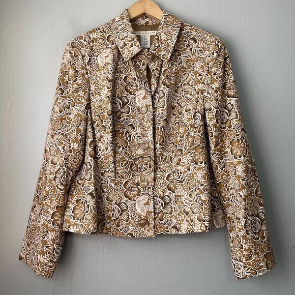 Requirements Womens Size 14 Brown Floral Linen Blend Blazer Jacket Boho Country - Picture 1 of 13